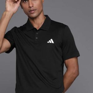 Men Solid Polo Neck Cotton Blend Black T-Shirt