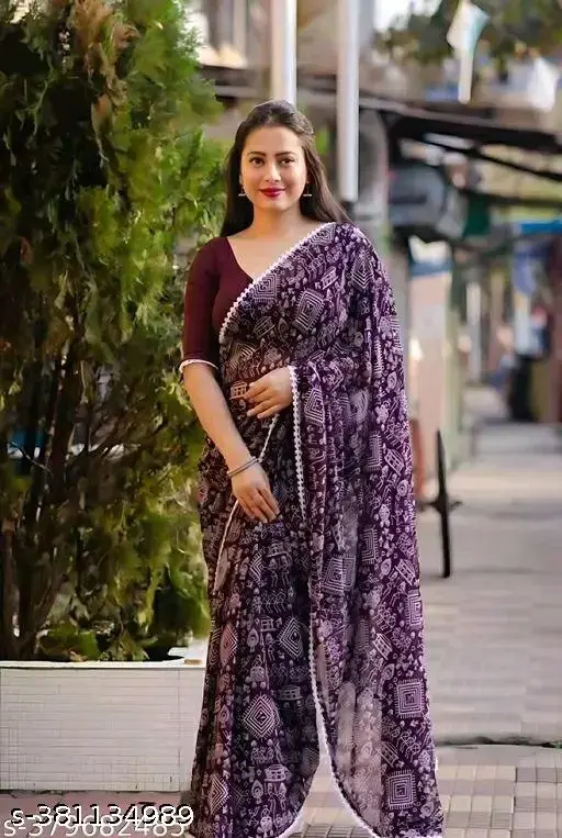 Georgette Saree with matching blouse - Image 4