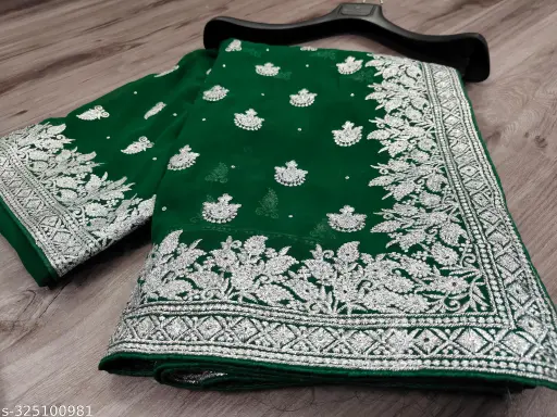 Heavy Silver Embroidery Work With Full Silver Stone Work Beautiful Saree - Image 2