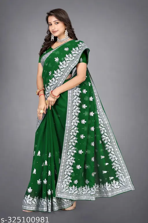 Heavy Silver Embroidery Work With Full Silver Stone Work Beautiful Saree - Image 3
