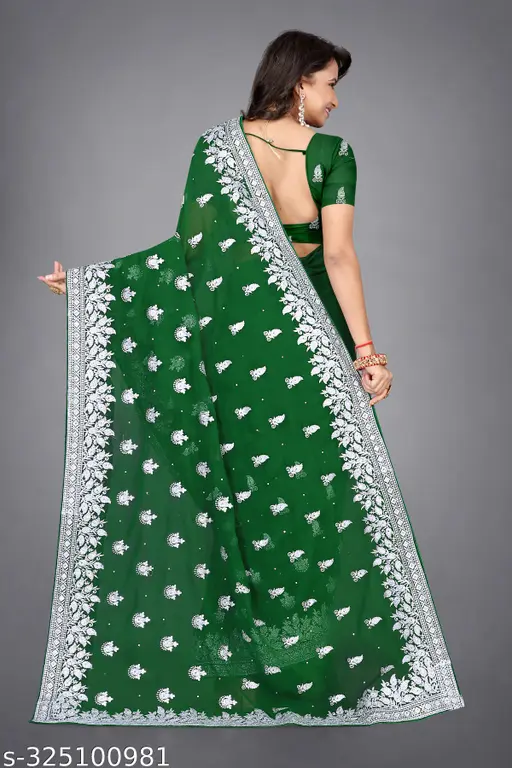 Heavy Silver Embroidery Work With Full Silver Stone Work Beautiful Saree - Image 4