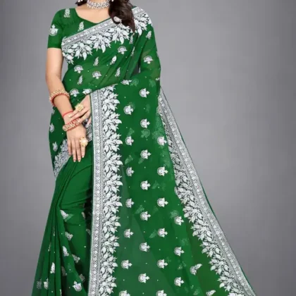 Heavy Silver Embroidery Work With Full Silver Stone Work Beautiful Saree