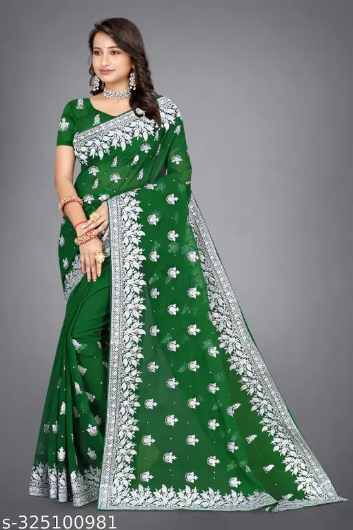 Heavy Silver Embroidery Work With Full Silver Stone Work Beautiful Saree
